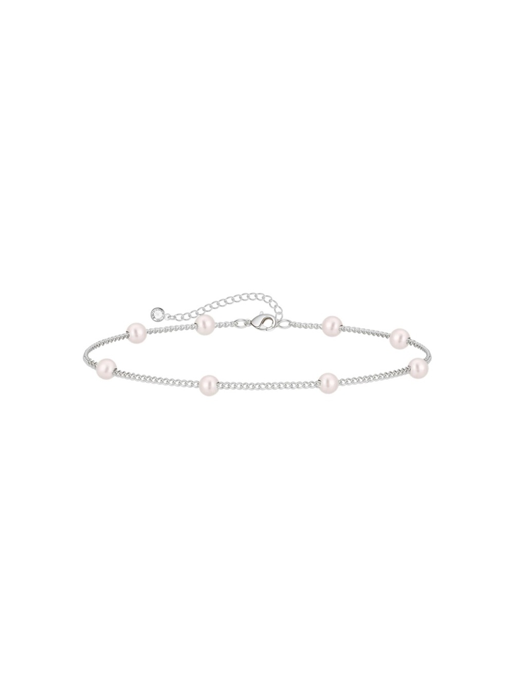 Sterling Silver Pink Pearl Station Anklet
